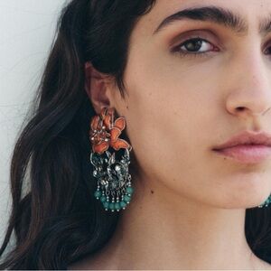 Venice Orange and Turquoise Tassel Earrings